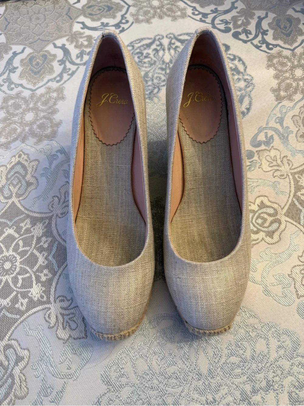 J. Crew Neutral Linen Espadrille Wedge Pumps